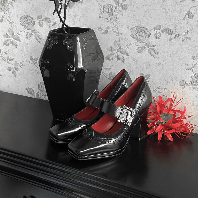 Night Raven Whisper GURURU Original Gothic Dark Leather High Heels