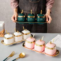 Nordic light luxury three-color seasoning jar seasoning bottle storage household fashion ceramic sugar jar salt taste jar set