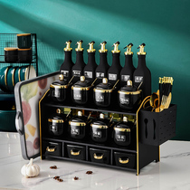 Kitchen household seasoning rack oil salt sauce vinegar seasoning tank Oil pot storage combination Nordic ceramic seasoning tank