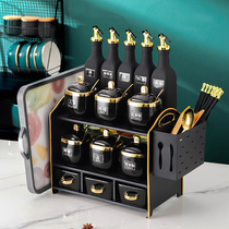 Household salt jar sauce vinegar pot iron storage rack combination set kitchen salt pot oil pot seasoning seasoning bottle jar