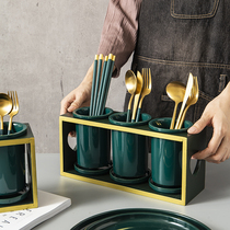 Nordic creative simple chopsticks tableware storage tube drain rack chopsticks cage household kitchen ceramic Emerald chopsticks tube