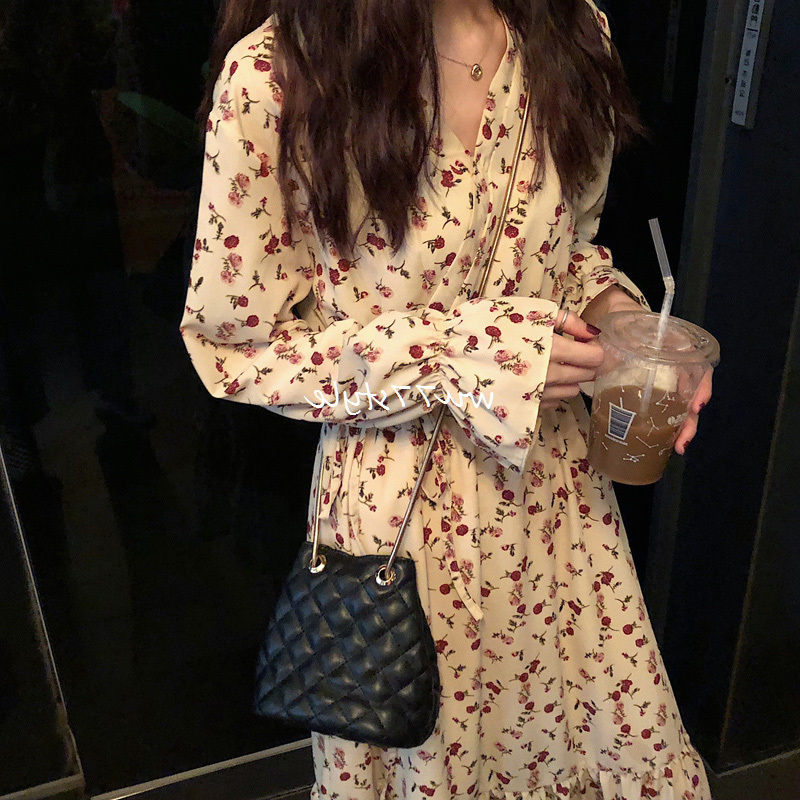 2026 Early Spring New Women's Clothing Hyuna Style ins Super Fairy Vintage Waist-Slimming Elegant Floral Dress