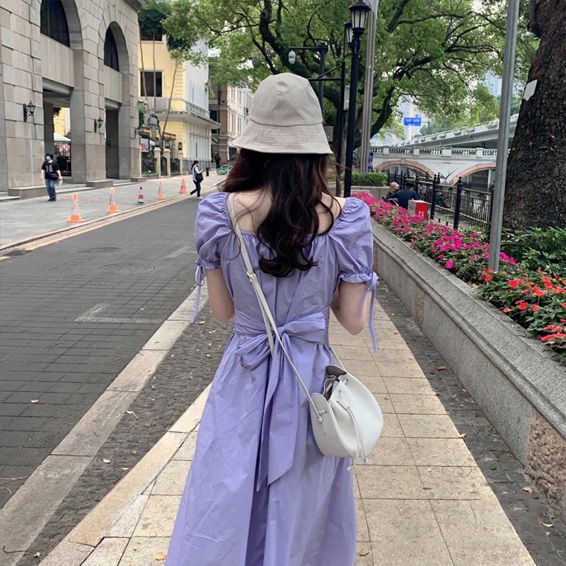 Summer new female Platycodon french style niche first love ins super fairy temperament slim purple elegant style dress length