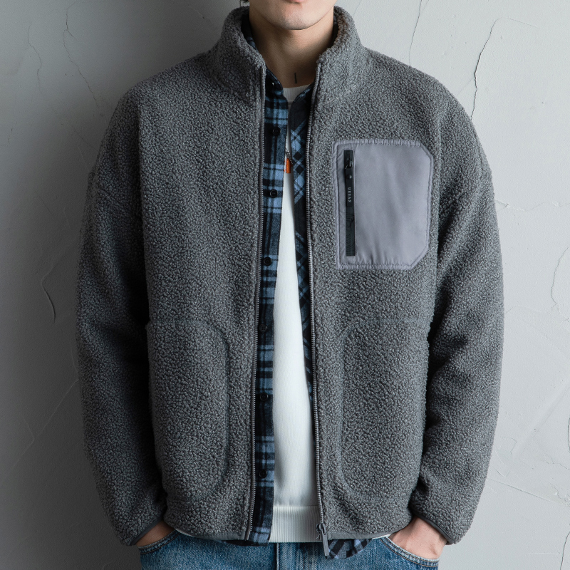 (Lamb Suede) Outdoor Thickened Grip Suede Jacket Woman Autumn Winter Jacket Male collar Sports shirt Shake Grain Flannel Cardiovert Size