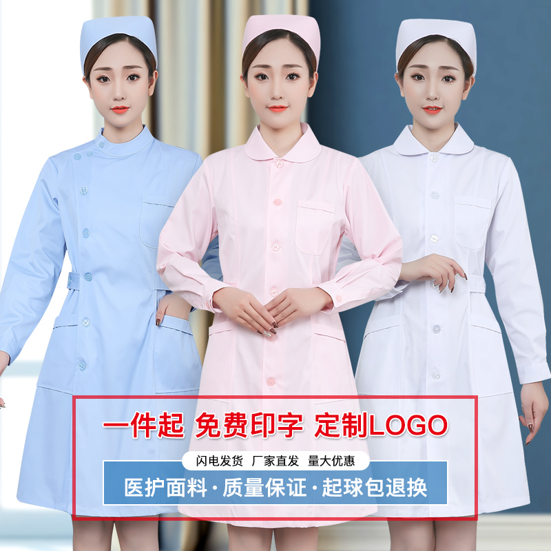 Nurse Serving Long Sleeve Woman Winter Dress Pink White Large Vest Summer Short Sleeve Doll Round Neckline Blue Drugstore Workwear