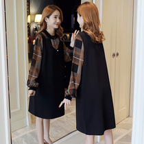 Pregnancy woman dress for autumn clothing Dress Fake two Thickened Plaid splicing skirts Loose Big Code Autumn Winter Pregnant Women Dress