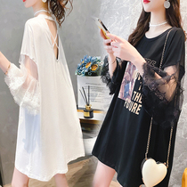 Pregnant Woman Summer Dress Pregnant Woman T-Shirt Blouse Summer Dress New Dew-Back Sexy Slim Lace Sleeves Loose Big Code T-shirt