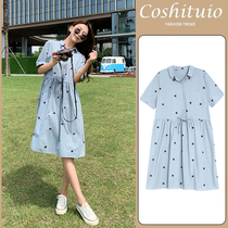Pregnant woman summer dress dress dress Summer Korean version embroidered big code loose senior skirt Summer out of a thin pregnant woman dress