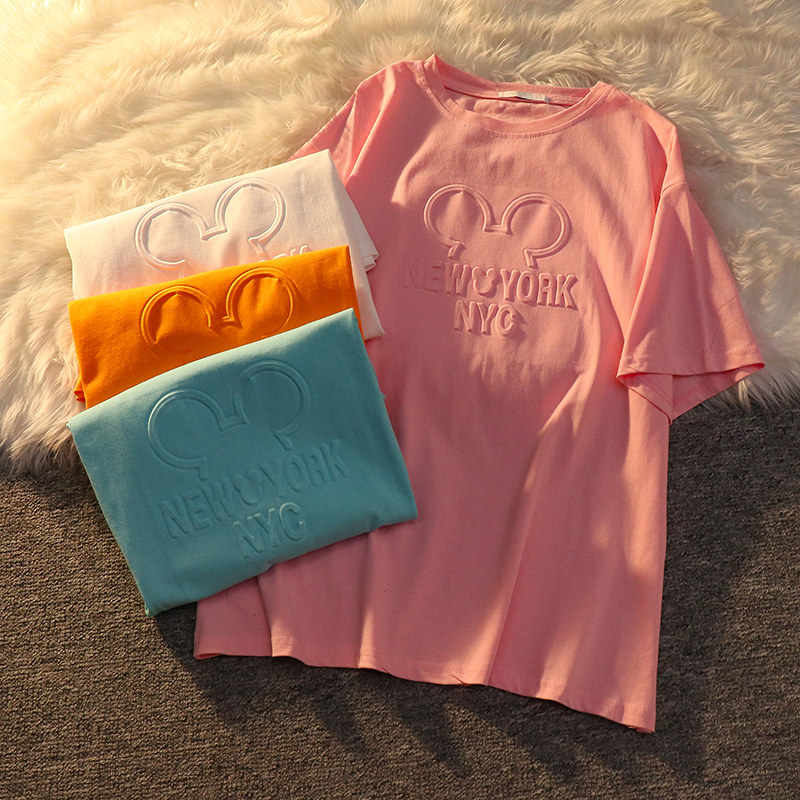 Pregnant women's summer jacket half-sleeved new letter bump printing Korean version of pure cotton large size loose pregnant woman T-shirt