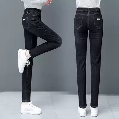 Plus velvet jeans women's winter 2021 New High waist slim pants straight pants trousers temperament pipe pants