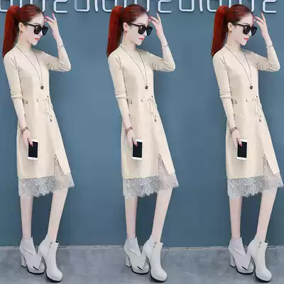 Knitted dress long version of women's interior 2021 new autumn and winter coat sweater Joker base skirt