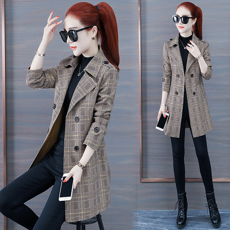 Small sub-wind coat Women's medium long version 2022 Spring new Korean version Chaochio 100 lap jacket Spring and autumn checkered Grand coat