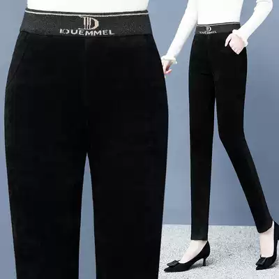 Chenille plus velvet inner pants women's autumn and winter 2021 new high-waisted fashion pants outer wear elastic tight narrow tube pants