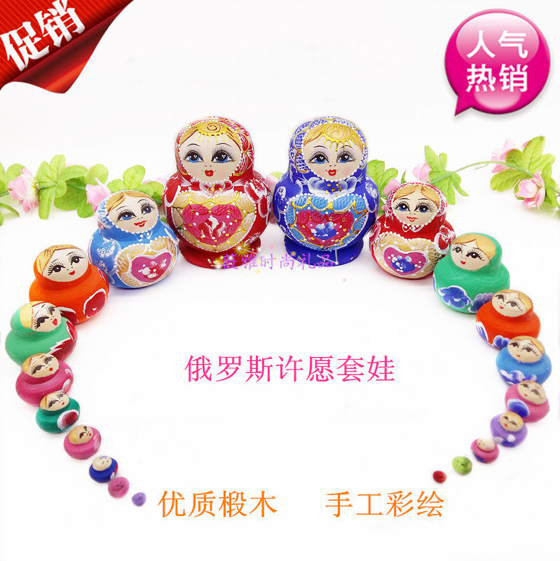 Special shake sound Matryoshka doll belly 10 layers of gold painted high quality Basswood hand painted children's toys