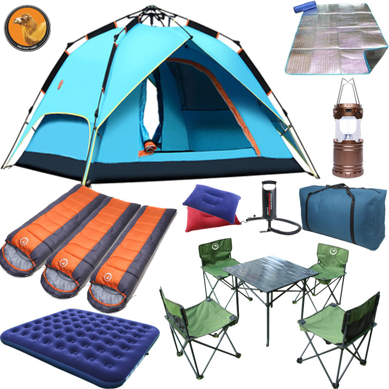 Tent outdoor 3-4 people fully automatic double set family self-driving tour 2 people camping camping full set of equipment