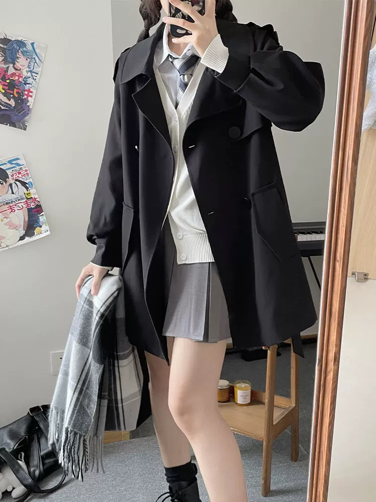 Студенческая плиссированная юбка, зимнее trench coat, цветная куртка, до середины икр, для подростков