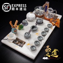 Jade tea tray Tea table Tea set Full set of Kung Fu tea set Automatic one-piece household tea simple