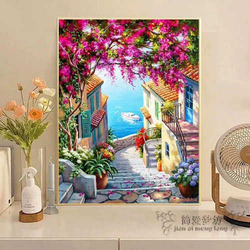Вышивка крестиком 2025 новая полная вышивка гостиная самовышивка европейский стиль приморский городской пейзаж ручная работа алмазная живопись полный алмаз 5d
