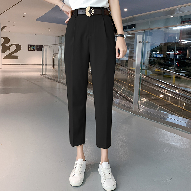 2020 net mới đỏ chín điểm cao vành đai quần eo hiển thị mỏng chân nhỏ quần thời trang giản dị thẳng màu đen quần phù hợp với phụ nữ