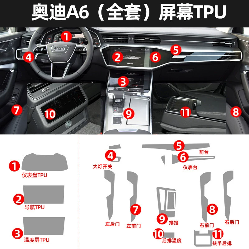 Phim bảo vệ nội thất Audi a6l/a7 Phim màn hình điều khiển trung tâm Phim cường lực Phim hiển thị sửa đổi Vật tư ô tô cần gạt ô tô 