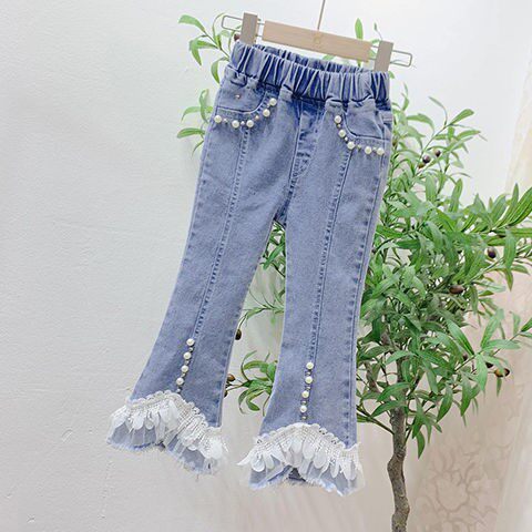 Girl Pants Spring Autumn Outwear Jeans 2022 New Spring Dress Children Trendy Foreign Trumpeter Pants Girls Long Pants