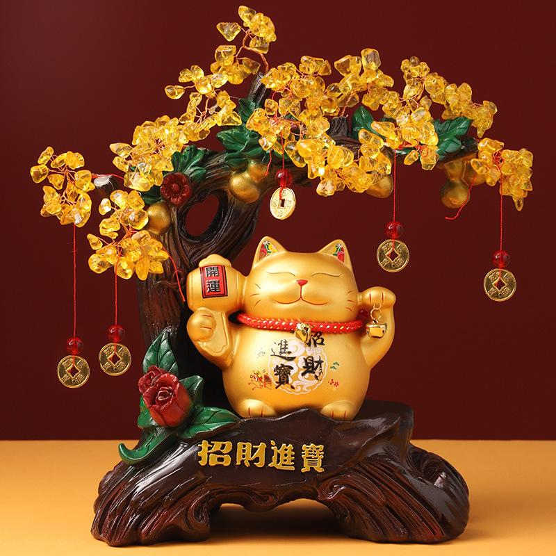 Property Cat Swing Piece Opening Gift Home Living Room Recruiting and Treasure Tree Deposit Money Pot Jo Relocation Decoration Gift Crafts-Taobao