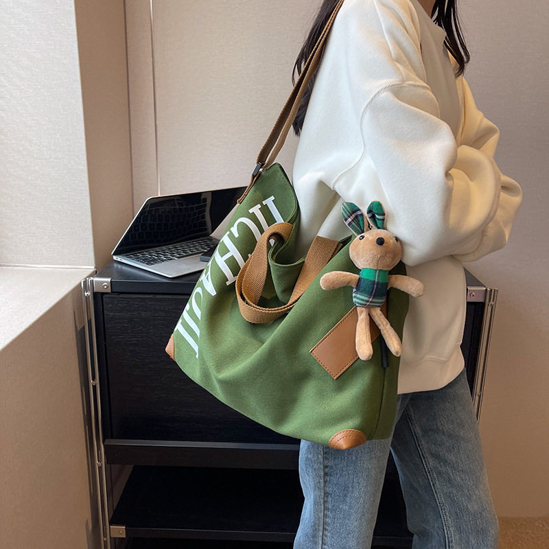 Japanese Style Large Capacity Canvas Bag For Women, Casual Versatile Shoulder & Crossbody Bag, College Student Tote Bag For Class And Commuting
