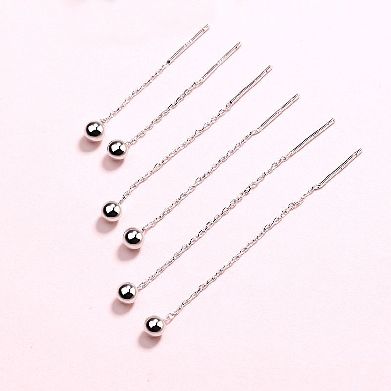 Shiwei Short Ear Chain S925 Sterling Silver Ear Chain Round Bead Silver Bean Ear Chain Simple Ear Hole Sterling Silver Earrings Women