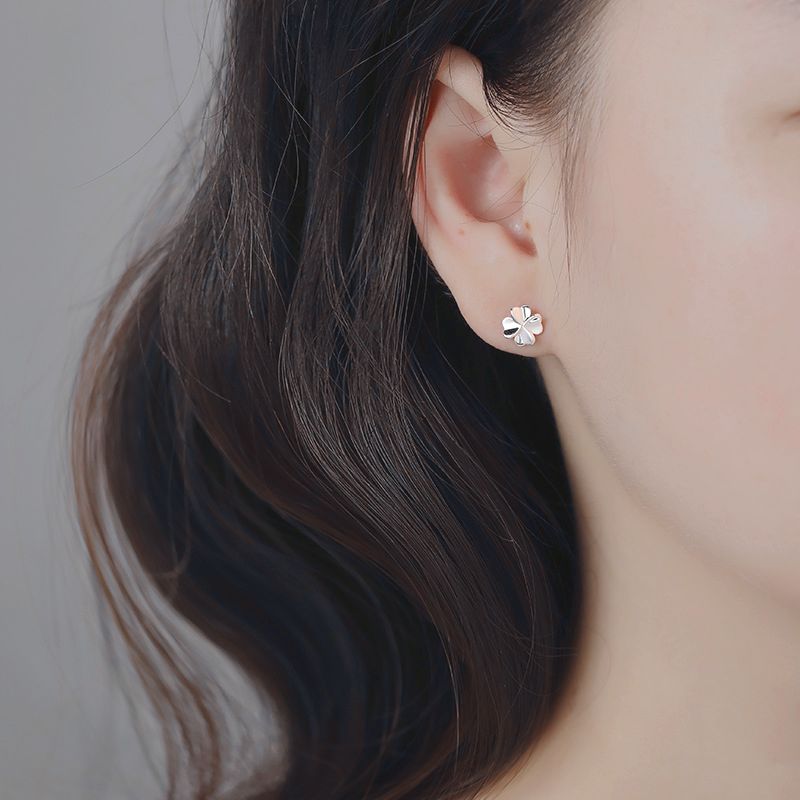 Simple geometric section 999 sterling silver earrings foot silver earrings cold wind temperament wild fashion commuter earrings female