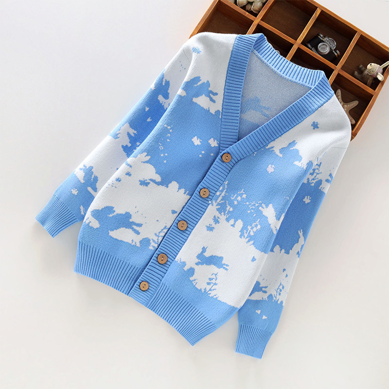 Autumn and winter girls children's baby sweater cardigan sanitary clothing coat plus velvet knitting thickening and keeping warm