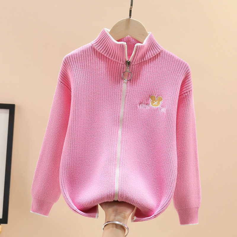 Girls knit sweater 2021 new children's sweater coat in autumn of big children's bracelet