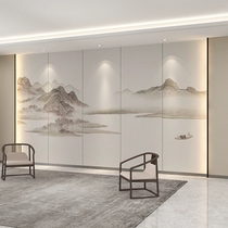 New Chinese style landscape painting hard bag embroidery living room sofa background wall bedroom bedside study office decoration hard bag