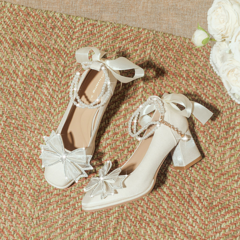 Girls' Hanfu High Heels, Fairy-Style Children's Princess Shoes, Stage Shoes for Older Girls, Performance Shoes with Cheongsam Skirt