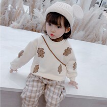 Girls winter dress thickened autumn winter 2021 new baby clothes childrens dress foreign style plus velvet turtleneck top