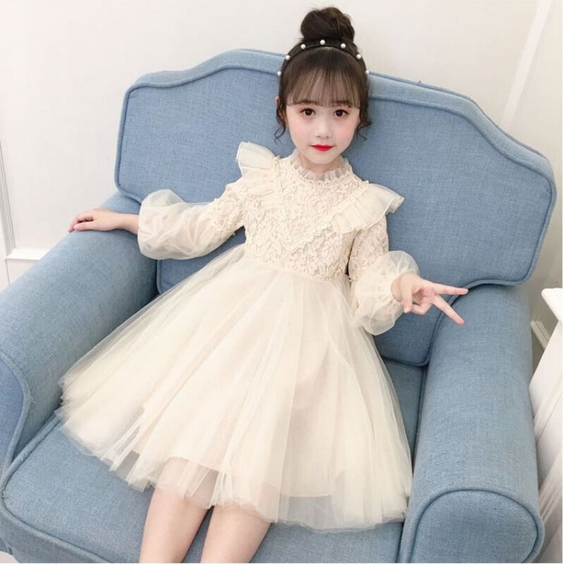Girl dress autumn winter 2020 new Korean version of Super Foreign Air little girl long sleeve children plus velvet princess skirt