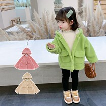 Girl coat autumn plus velvet thickened winter sweater 2021 new small children lamb cashmere childrens coat tide