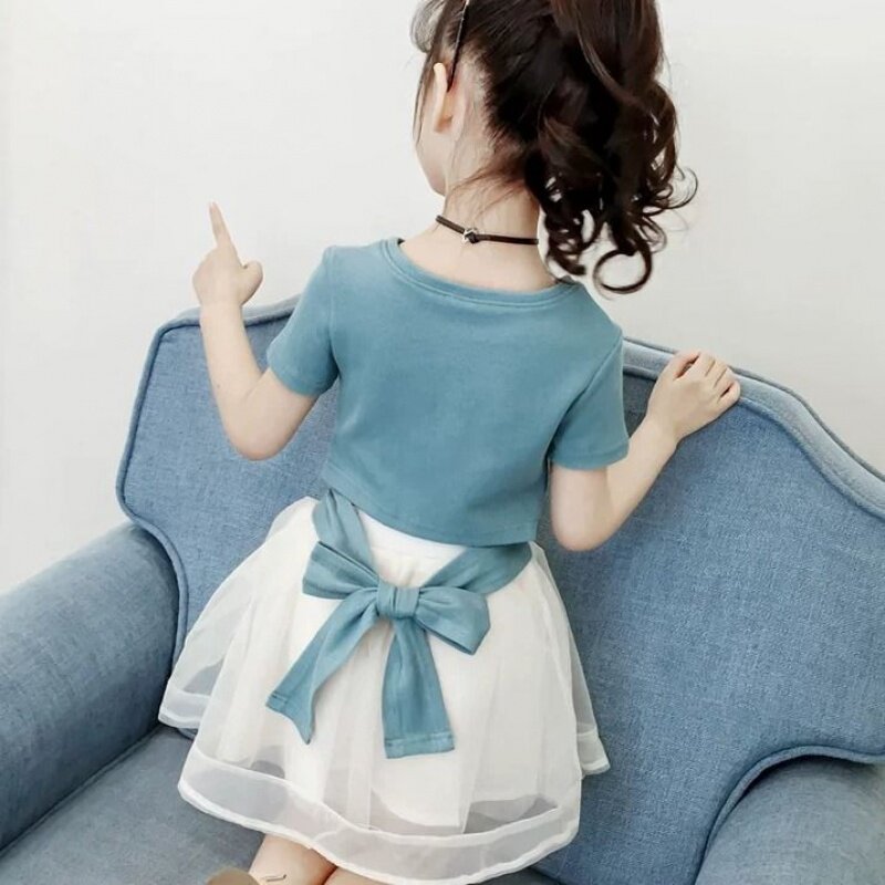 Girls Set Summer 2021 New style Korean version of children's short sleeve fashionable two-piece medium-size child skirt