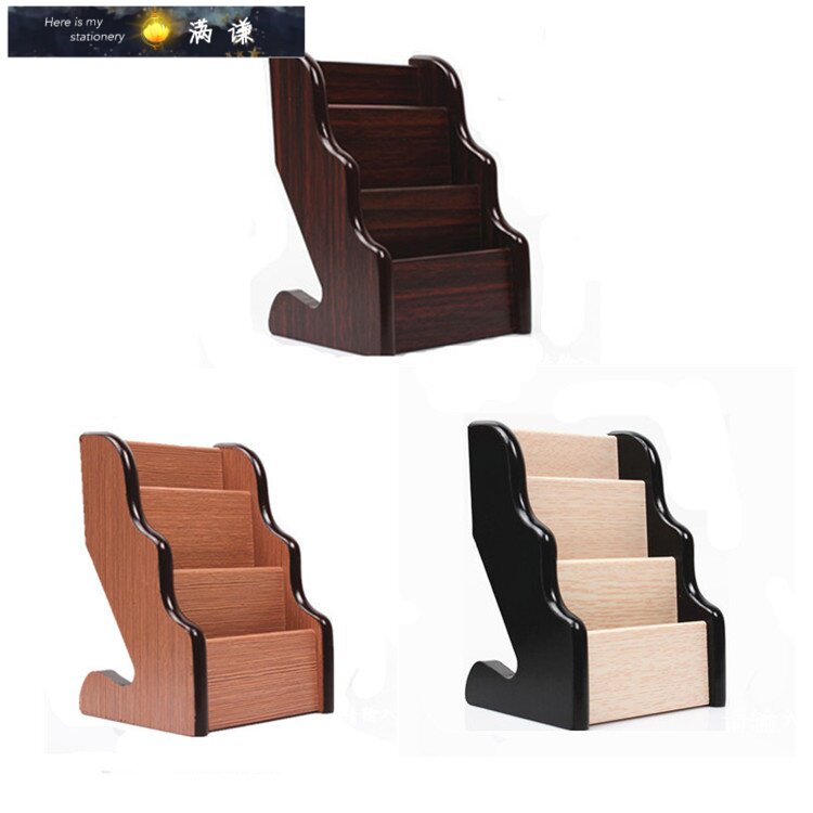 Wooden multilayer containing three-layer business card seat office accommodating box name sheet box desktop business card holder Please bestest business card holder Clips Creative Office Stationery Multi-Lattice Name sheet box Show name sheet box
