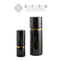 Modern light luxury model room flower vase Ceramic appliqué straight body flower insert dried flower black vase Neoclassical soft decoration