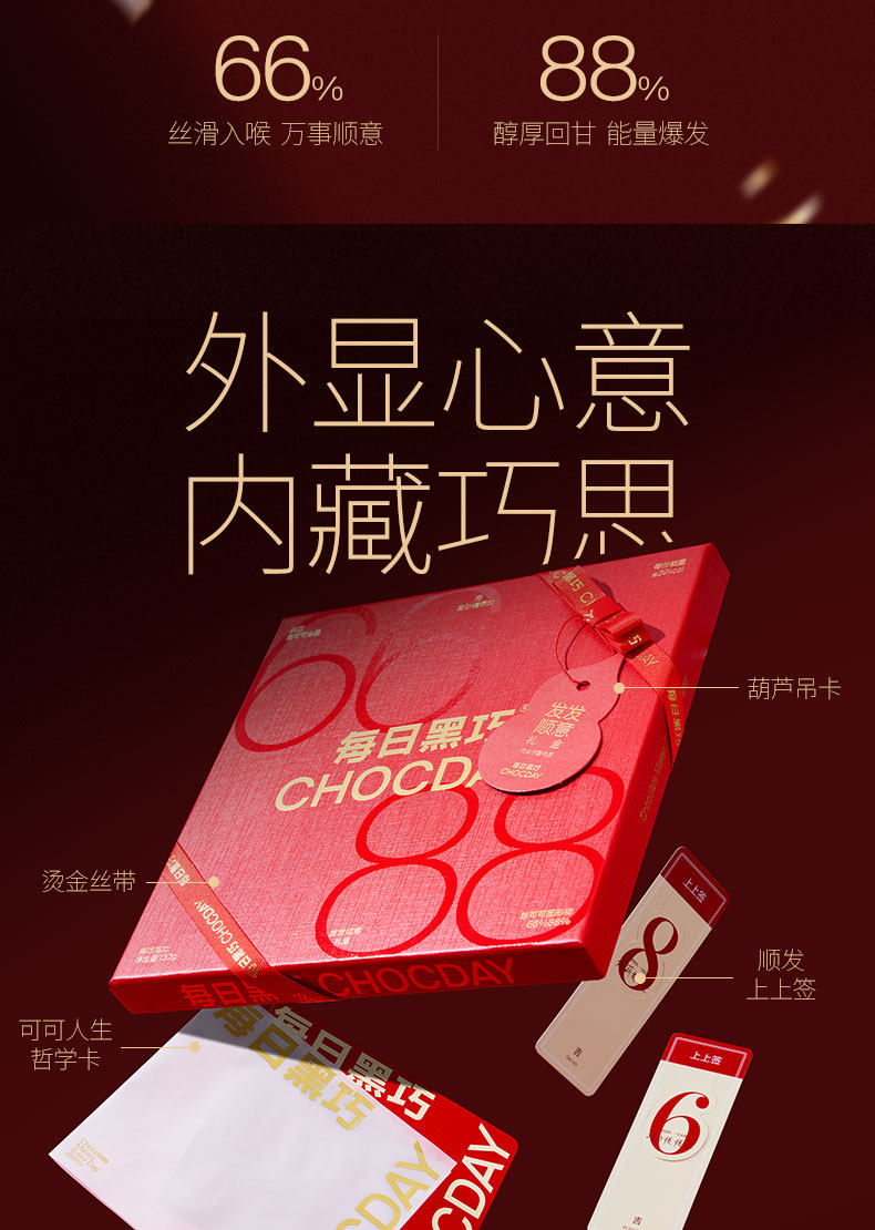 【中國直郵】 每日黑巧 發順意黑巧禮盒 純可可生日禮物伴手禮盒 130g