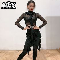  Mulanxis new national standard dance clothing professional art school Latin dance adult female black mesh sexy one-piece skirt