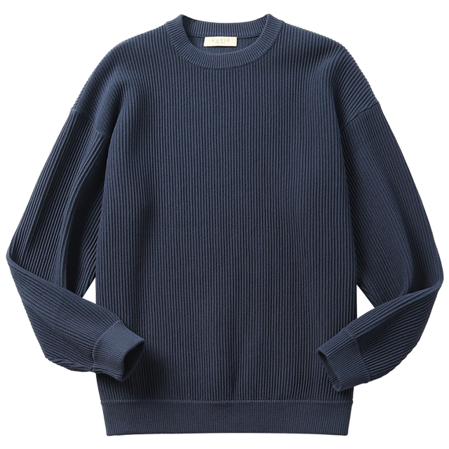 Yisheng pleated striped crew neck pullover sweater