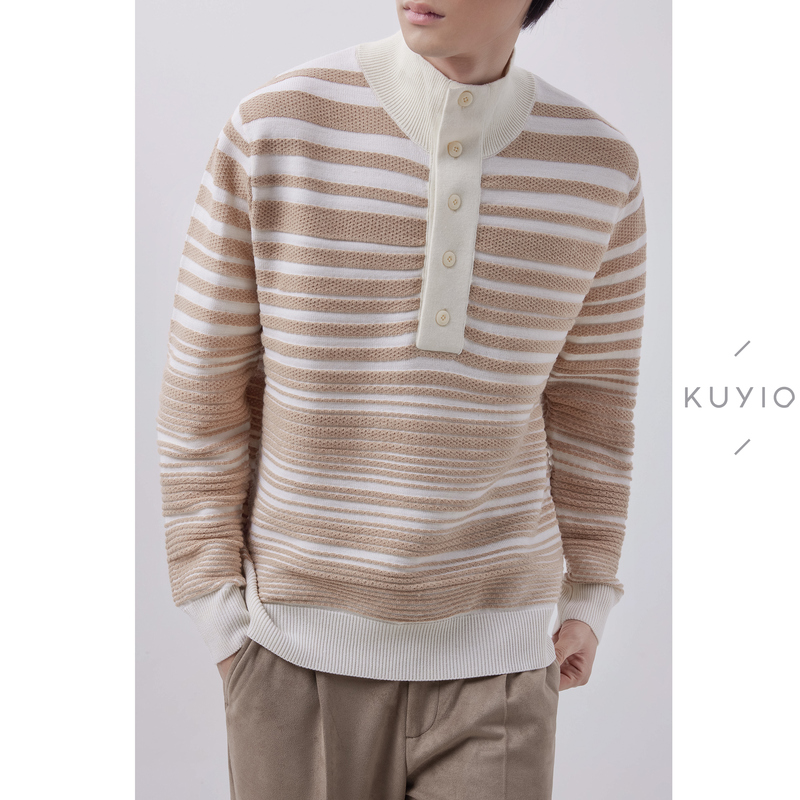 Kuyiou/Alxa Cold-Resistant Mythical Beast Eco-Friendly Natural Color Camel Wool Fine Wool Button Half-Turtleneck Sweater for Men Kuyiou/Alxa Cold-Resistant Mythical Beast Eco-Friendly Natural Color Camel Wool Fine Wool Button Half-Turtleneck Sweater for Men