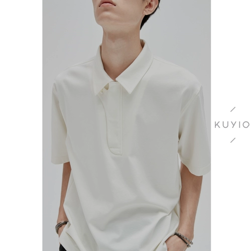 Хлопковая шелковая футболка polo с молнией, на молнии, короткий рукав