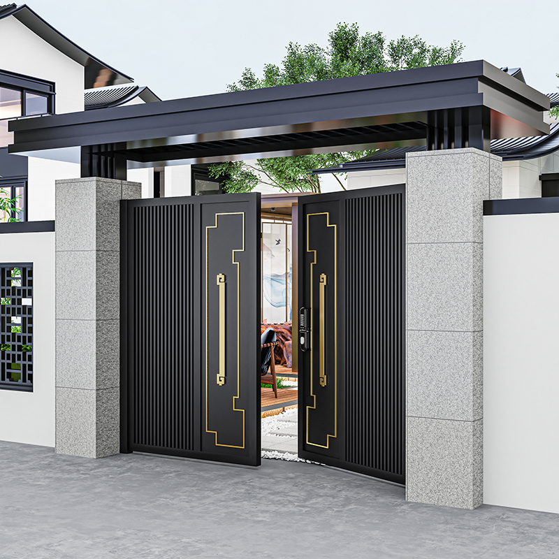 Aluminum Alloy Villa Courtyard Main Gate Outdoor Wrought Iron Gate Rural Self-Built House Yard Gate Double-Opening Electric Gate