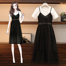 2021 Gestational Woman Dress New Shade Summer Display Slim Mesh Yarn Harness Pregnant Woman Summer Dress Dress Two Suit Fashion