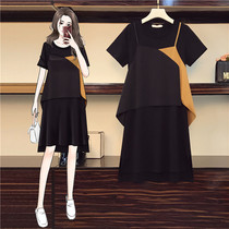 Pregnancy Woman Dress 2021 New Summer Crash Color Fake Two Dress Mid Dress Medium Long Korean version Thin Splicing Skirt Trendy Tide