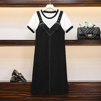 Pregnant woman summer dress 2020 skirt large size trendy hot mom Western style suit temperament late pregnancy dress fake two summer pieces