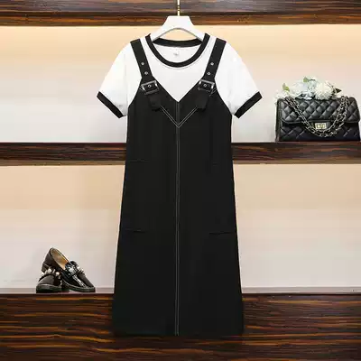 Pregnant women's summer clothes 2020 skirt large size trendy mom Western style suit temperament late pregnancy dress fake two summer