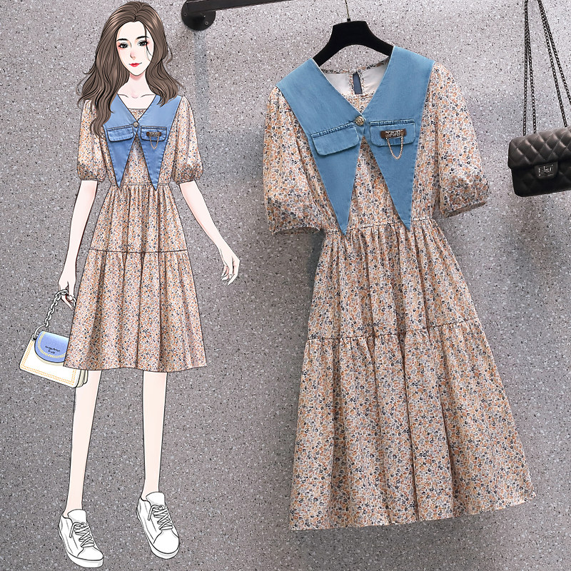 Gestational Woman Loaded With Flowers Foreign Dress 2021 Summer New Style Denim pregnant woman Summer clothes two sets of snowspun dresses